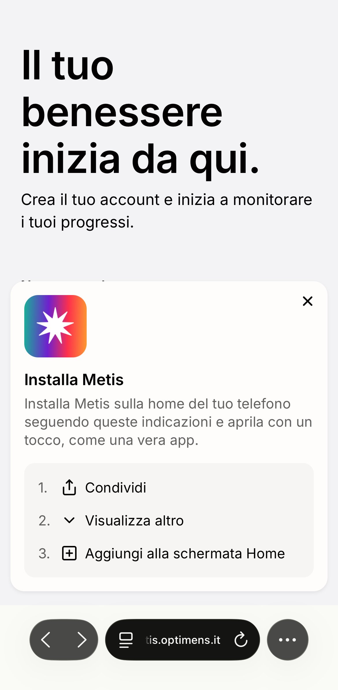Schermata Safari con i tre pallini in basso a destra evidenziati.