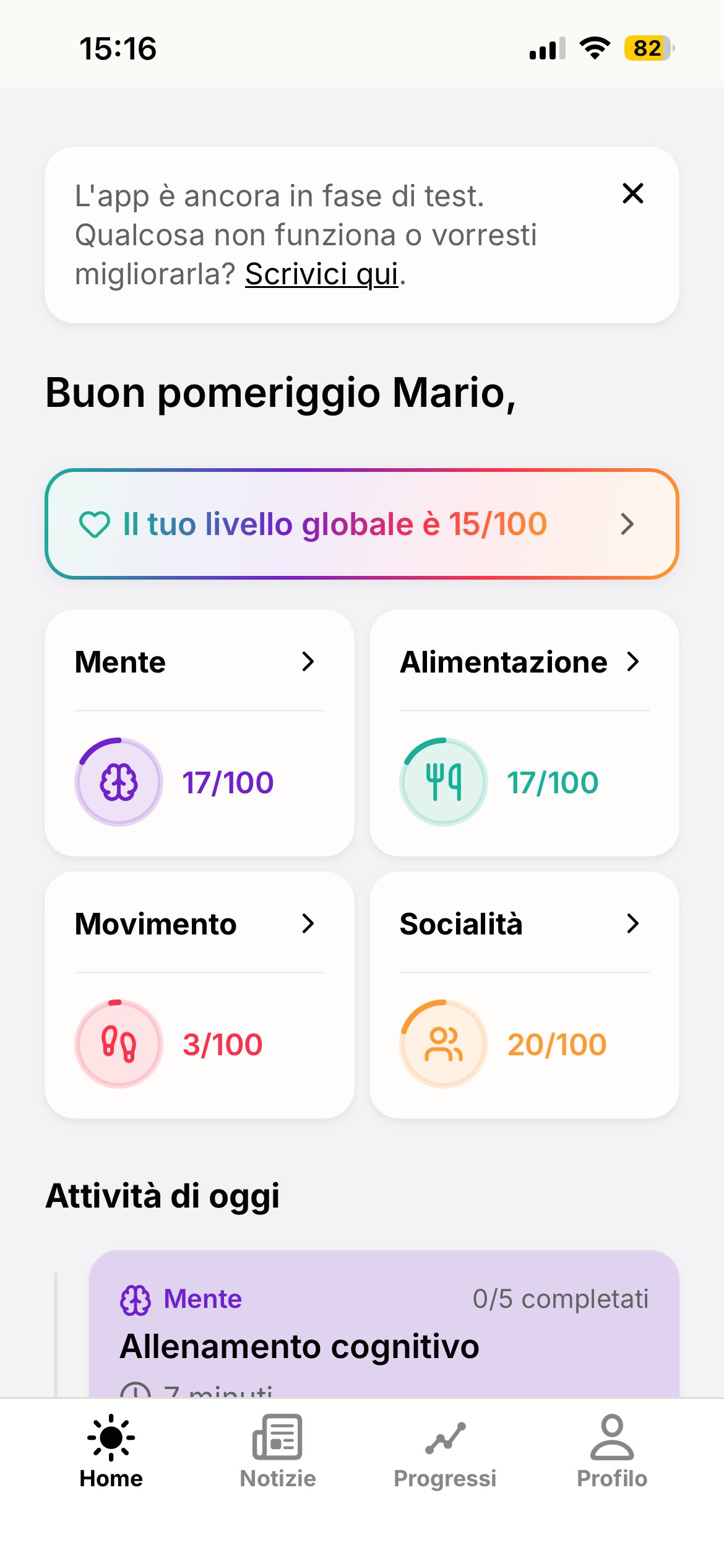 Tab bar dell'app con l'icona «Profilo» in basso a destra evidenziata.
